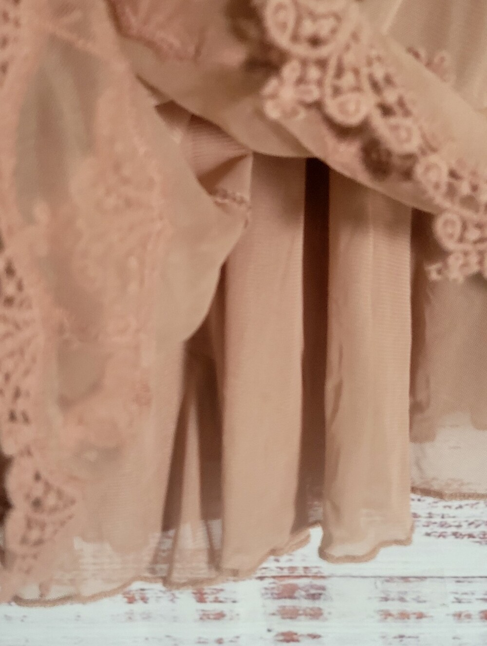 Sheer Mesh Crochet Babydoll Sleeveless Tunic Top Beige Large - Picture 6 of 8